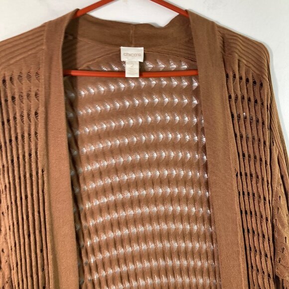 Womens Chicos Open Cardigan Duster Open Crocheted 1/2 Sleeve Brown L Rayon - Picture 4 of 11